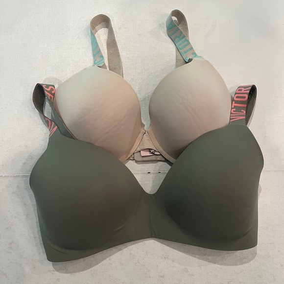 Victoria's Secret Army Green and Cream lightly lined Bra bundle. 2 bras. - Picture 1 of 7